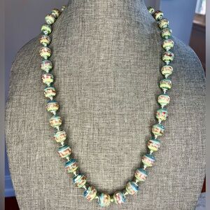 Vintage Colorful Beaded Necklace Geometric Pattern